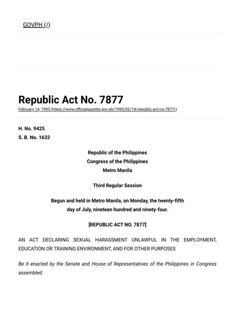 ra 7877 lawphil|Official Gazette of the Republic of the Philippines .